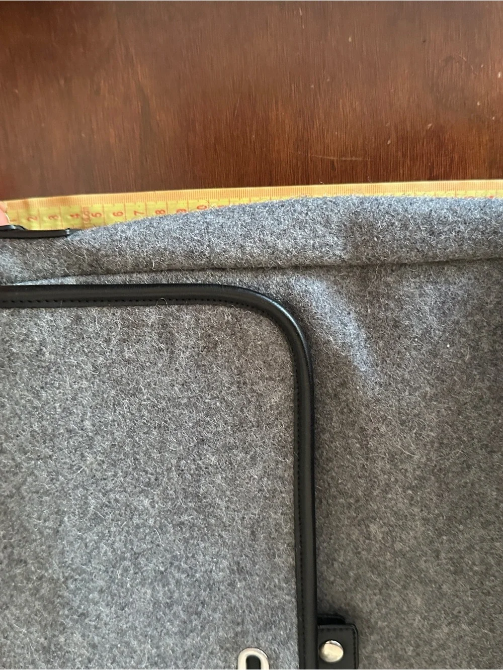 Grey Felt Messenger Bag with Black Trim and Silver Details